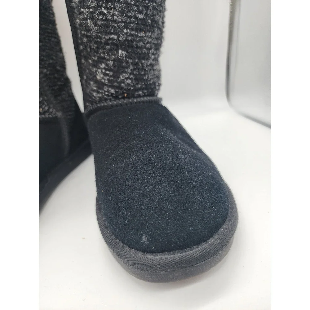 Minnetonka Womens Suede and Knit Mid Calf Winter Boots Black Grey Size 10